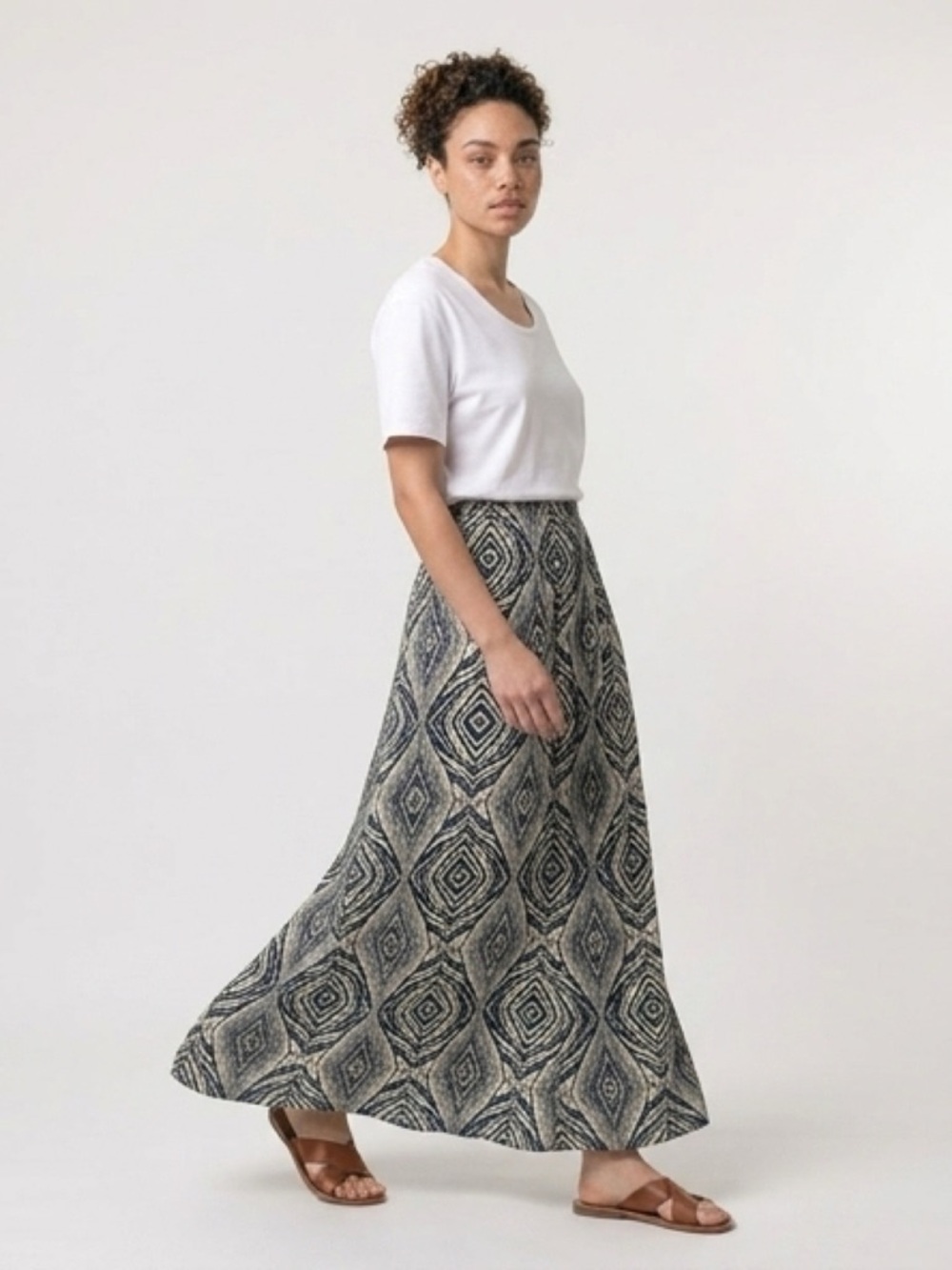 Blue and Taupe Geometric Maxi Skirt - Brand Unspecified